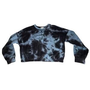 Ultra Flirt Cropped Crewneck Tie Dye Sweatshirt Junior L Long Sleeve Blue Gray